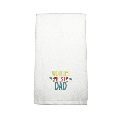 Iris Embroidered For You Hand Towel (50 x 80 Cm) White (100% Cotton) Worlds Best Dad Blue-Red-Yellow Thread - (Set of 1) 600 Gsm