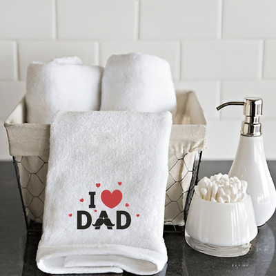 Iris Embroidered For You Hand Towel (50 x 80 Cm) White (100% Cotton) I Love Dad Black-Red Thread - (Set of 1) 600 Gsm