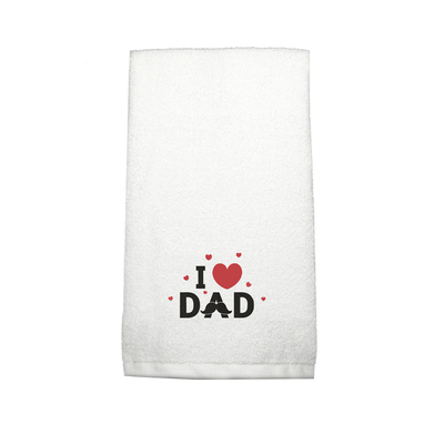 Iris Embroidered For You Hand Towel (50 x 80 Cm) White (100% Cotton) I Love Dad Black-Red Thread - (Set of 1) 600 Gsm