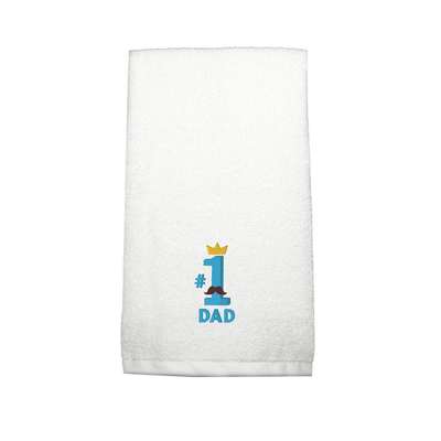 Iris Embroidered For You Hand Towel (50 x 80 Cm) White (100% Cotton) #No.1 Dad Black - Blue - Yellow Thread - (Set of 1) 600 Gsm