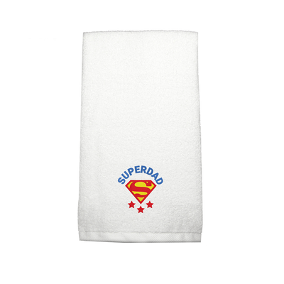 Iris Embroidered For You Hand Towel (50 x 80 Cm) White (100% Cotton) Super Dad Blue-Red Thread - (Set of 1) 600 Gsm