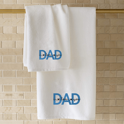 Iris Embroidered For You Hand Towel (50 x 80 Cm) White (100% Cotton) Dad I Love You Black - Blue Thread - (Set of 1) 600 Gsm