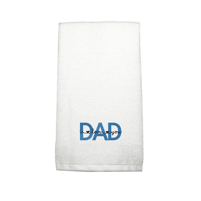 Iris Embroidered For You Hand Towel (50 x 80 Cm) White (100% Cotton) Dad I Love You Black - Blue Thread - (Set of 1) 600 Gsm