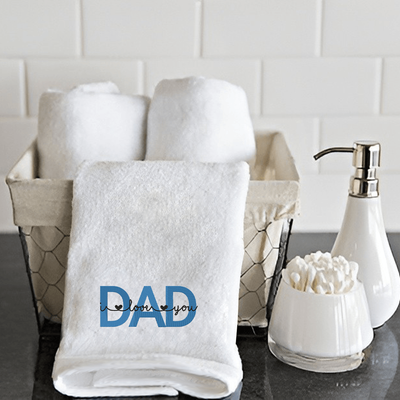 Iris Embroidered For You Hand Towel (50 x 80 Cm) White (100% Cotton) Dad I Love You Black - Blue Thread - (Set of 1) 600 Gsm