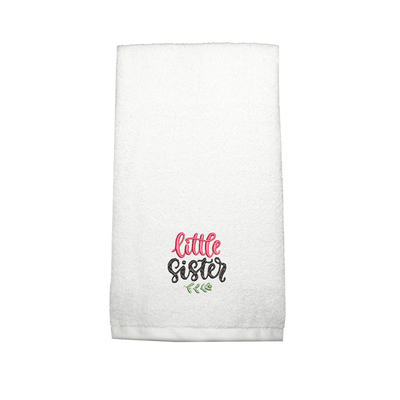 Iris Embroidered For You Hand Towel (50 x 80 Cm) White (100% Cotton) Little Sister Black-Pink Thread - (Set of 1) 600 Gsm