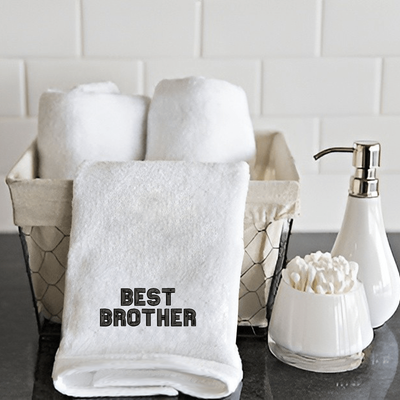 Iris Embroidered For You Hand Towel (50 x 80 Cm) White (100% Cotton) Best Brother Black Thread - (Set of 1) 600 Gsm