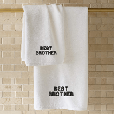 Iris Embroidered For You Hand Towel (50 x 80 Cm) White (100% Cotton) Best Brother Black Thread - (Set of 1) 600 Gsm