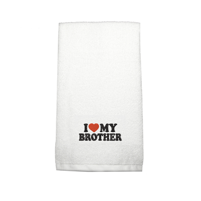 Iris Embroidered For You Hand Towel (50 x 80 Cm) White (100% Cotton) I Love My Brother Black-Red Thread - (Set of 1) 600 Gsm