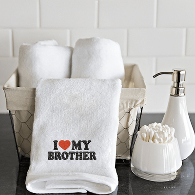 Iris Embroidered For You Hand Towel (50 x 80 Cm) White (100% Cotton) I Love My Brother Black-Red Thread - (Set of 1) 600 Gsm