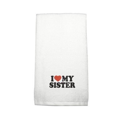Iris Embroidered For You Hand Towel (50 x 80 Cm) White (100% Cotton) I Love My Sister Black-Red Thread - (Set of 1) 600 Gsm