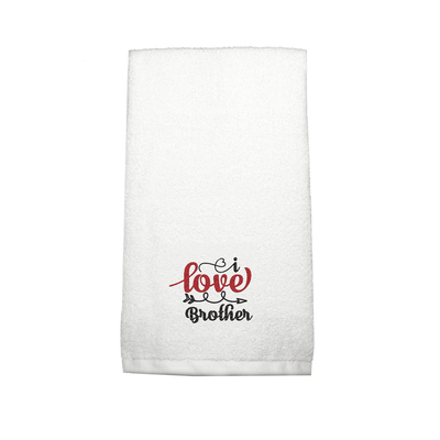 Iris Embroidered For You Hand Towel (50 x 80 Cm) White (100% Cotton) I Love U Brother Black-Red Thread - (Set of 1) 600 Gsm