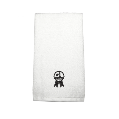 Iris Embroidered For You Hand Towel (50 x 80 Cm) White (100% Cotton) #No.1 Sister Black Thread - (Set of 1) 600 Gsm