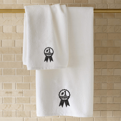 Iris Embroidered For You Hand Towel (50 x 80 Cm) White (100% Cotton) #No.1 Sister Black Thread - (Set of 1) 600 Gsm