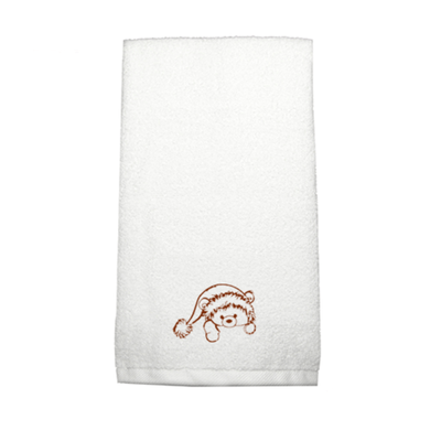 Iris Embroidered For You Hand Towel (50 x 80 Cm) White (100% Cotton) Teddybear with Christmas Cap - (Set of 1) 600 Gsm