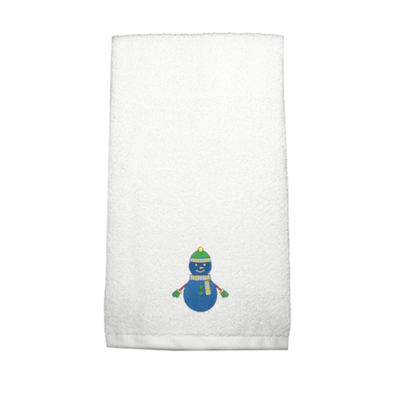 Iris Embroidered For You Hand Towel (50 x 80 Cm) White (100% Cotton) Blue Snowman - (Set of 1) 600 Gsm