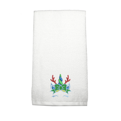 Iris Embroidered For You Hand Towel (50 x 80 Cm) White (100% Cotton) Reindeer Unicorn - (Set of 1) 600 Gsm
