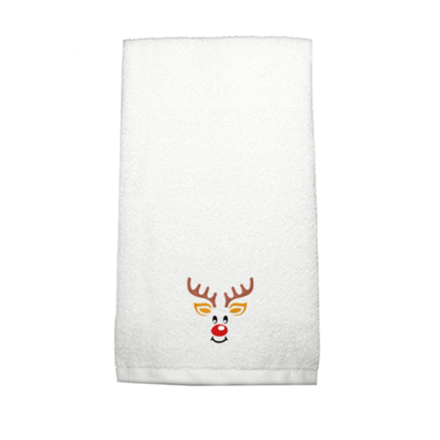Iris Embroidered For You Hand Towel (50 x 80 Cm) White (100% Cotton) Reindeer - (Set of 1) 600 Gsm