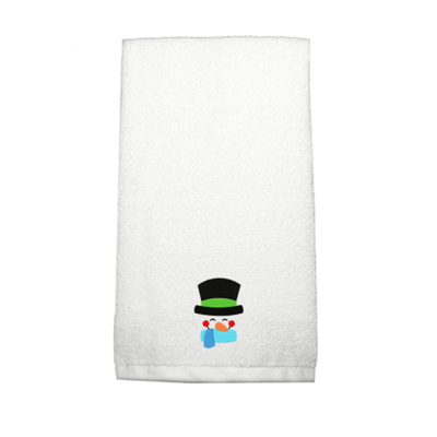 Iris Embroidered For You Hand Towel (50 x 80 Cm) White (100% Cotton) Snowman with Scarf and Black Cap - (Set of 1) 600 Gsm