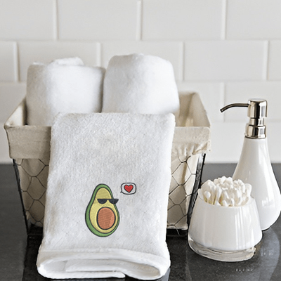 Iris Embroidered For You Hand Towel (50 x 80 Cm) White (100% Cotton) Avacado with Pit - (Set of 1) 600 Gsm