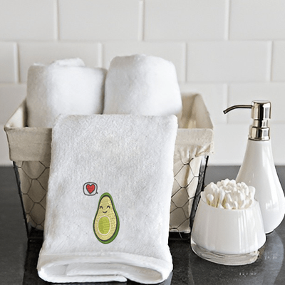 Iris Embroidered For You Hand Towel (50 x 80 Cm) White (100% Cotton) Avacado without Pit Desing - (Set of 1) 600 Gsm