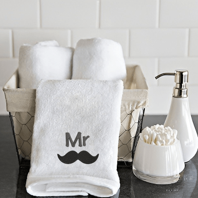 Iris Embroidered For You Hand Towel (50 x 80 Cm) White (100% Cotton) Mr. Moustache - (Set of 1) 600 Gsm