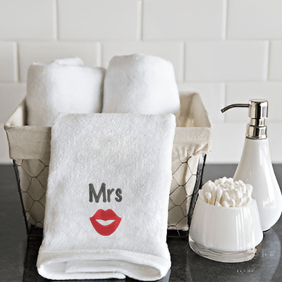 Iris Embroidered For You Hand Towel (50 x 80 Cm) White (100% Cotton) Mrs. Lips - (Set of 1) 600 Gsm