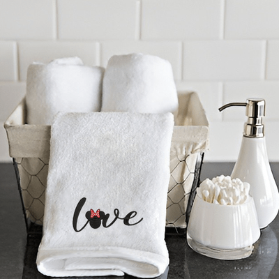 Iris Embroidered For You Hand Towel (50 x 80 Cm) White (100% Cotton) Minnie Love - (Set of 1) 600 Gsm