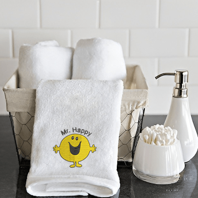 Iris Embroidered For You Hand Towel (50 x 80 Cm) White (100% Cotton) Mr. Happy - (Set of 1) 600 Gsm