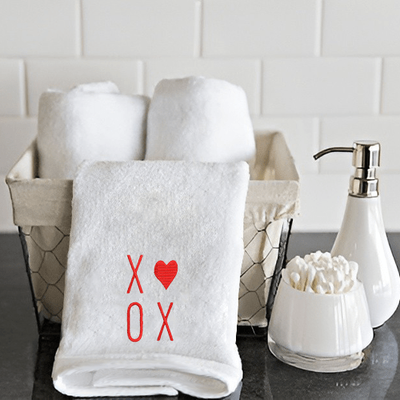 Iris Embroidered For You Hand Towel (50 x 80 Cm) White (100% Cotton) XOXO - (Set of 1) 600 Gsm