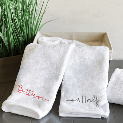 Iris Embroidered For You Hand Towel (50 x 80 Cm) White (100% Cotton) Better Half - (Set of 2) 600 Gsm
