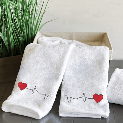 Iris Embroidered For You Hand Towel (50 x 80 Cm) White (100% Cotton) Heartbeat - (Set of 2) 600 Gsm