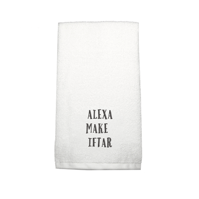 BYFTIris Embroidered For You Hand Towel (50 x 80 Cm) White (100% Cotton) Alexa Make Iftar Design Black Thread - (Set of 1) 600 Gsm