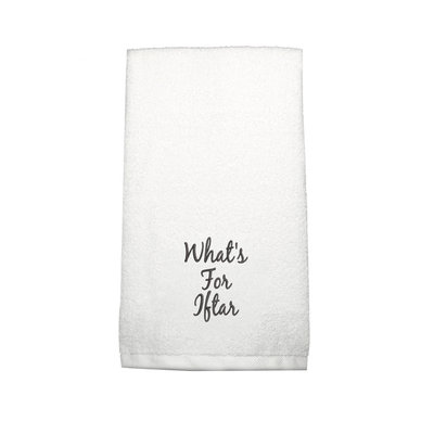 BYFTIris Embroidered For You Hand Towel (50 x 80 Cm) White (100% Cotton) What's for Iftar Design Black Thread - (Set of 1) 600 Gsm