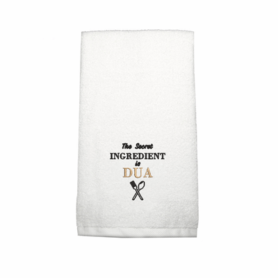 BYFTIris Embroidered For You Hand Towel (50 x 80 Cm) White (100% Cotton) The Secret Ingredient is Dua Design Black Thread - (Set of 1) 600 Gsm