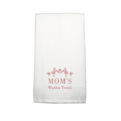 BYFTIris Embroidered For You Hand Towel (50 x 80 Cm) White (100% Cotton) Mom's Wudhu Towel Pink Thread - (Set of 1) 600 Gsm