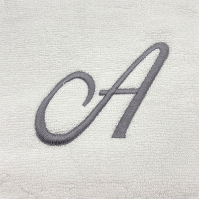 Iris Embroidered For You Hand Towel (50 x 80 Cm) Bath Towel (70 x 140 Cm) White (100% Cotton) Letter "A" Silver Thread Ballantines Font - (Set of 2) 600 Gsm