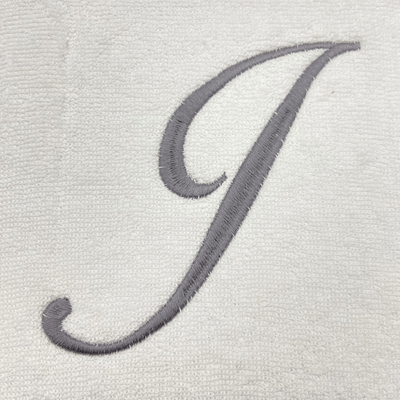 Iris Embroidered For You Hand Towel (50 x 80 Cm) Bath Towel (70 x 140 Cm) White (100% Cotton) Letter "J" Silver Thread Ballantines Font - (Set of 2) 600 Gsm