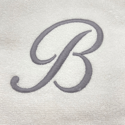 Iris Embroidered For You Hand Towel (50 x 80 Cm) Bath Towel (70 x 140 Cm) White (100% Cotton) Letter "B" Silver Thread Ballantines Font - (Set of 2) 600 Gsm