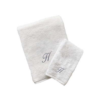 Iris Embroidered For You Hand Towel (50 x 80 Cm) Bath Towel (70 x 140 Cm) White (100% Cotton) Letter "H" Silver Thread Ballantines Font - (Set of 2) 600 Gsm