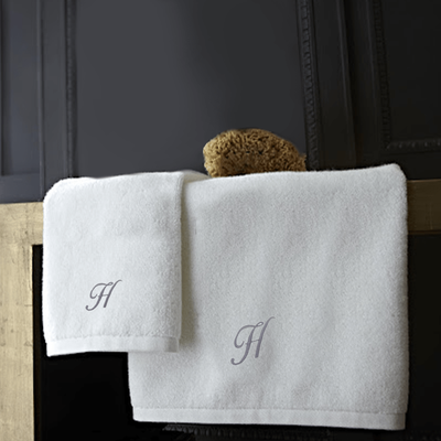 Iris Embroidered For You Hand Towel (50 x 80 Cm) Bath Towel (70 x 140 Cm) White (100% Cotton) Letter "H" Silver Thread Ballantines Font - (Set of 2) 600 Gsm