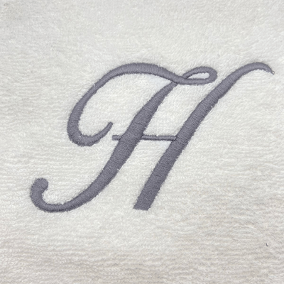 Iris Embroidered For You Hand Towel (50 x 80 Cm) Bath Towel (70 x 140 Cm) White (100% Cotton) Letter "H" Silver Thread Ballantines Font - (Set of 2) 600 Gsm