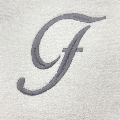 Iris Embroidered For You Hand Towel (50 x 80 Cm) Bath Towel (70 x 140 Cm) White (100% Cotton) Letter "F" Silver Thread Ballantines Font - (Set of 2) 600 Gsm