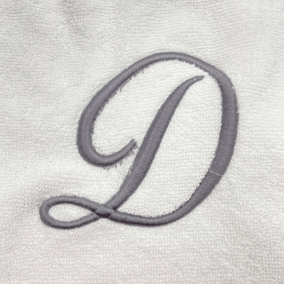 Iris Embroidered For You Hand Towel (50 x 80 Cm) Bath Towel (70 x 140 Cm) White (100% Cotton) Letter "D" Silver Thread Ballantines Font - (Set of 2) 600 Gsm