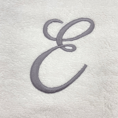 Iris Embroidered For You Hand Towel (50 x 80 Cm) Bath Towel (70 x 140 Cm) White (100% Cotton) Letter "E" Silver Thread Ballantines Font - (Set of 2) 600 Gsm