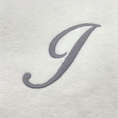 Iris Embroidered For You Hand Towel (50 x 80 Cm) Bath Towel (70 x 140 Cm) White (100% Cotton) Letter "I" Silver Thread Ballantines Font - (Set of 2) 600 Gsm