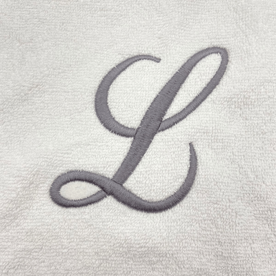 Iris Embroidered For You Hand Towel (50 x 80 Cm) Bath Towel (70 x 140 Cm) White (100% Cotton) Letter "L" Silver Thread Ballantines Font - (Set of 2) 600 Gsm