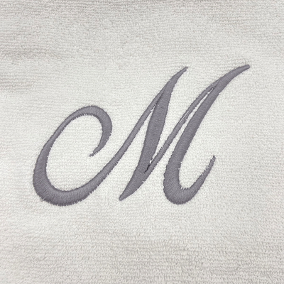 Iris Embroidered For You Hand Towel (50 x 80 Cm) Bath Towel (70 x 140 Cm) White (100% Cotton) Letter "M" Silver Thread Ballantines Font - (Set of 2) 600 Gsm