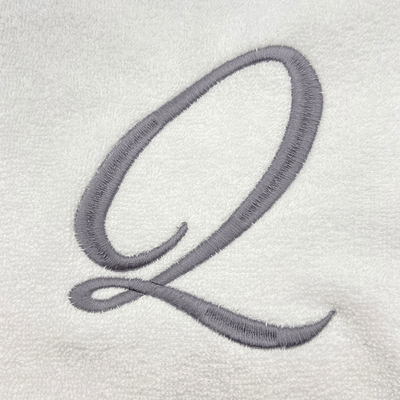 Iris Embroidered For You Hand Towel (50 x 80 Cm) Bath Towel (70 x 140 Cm) White (100% Cotton) Letter "Q" Silver Thread Ballantines Font - (Set of 2) 600 Gsm