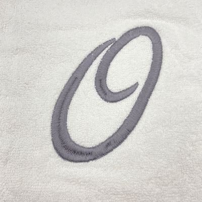 Iris Embroidered For You Hand Towel (50 x 80 Cm) Bath Towel (70 x 140 Cm) White (100% Cotton) Letter "O" Silver Thread Ballantines Font - (Set of 2) 600 Gsm