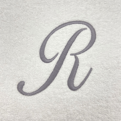 Iris Embroidered For You Hand Towel (50 x 80 Cm) Bath Towel (70 x 140 Cm) White (100% Cotton) Letter "R" Silver Thread Ballantines Font - (Set of 2) 600 Gsm